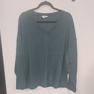 Terra & Sky Dark Green W/lace Detail Long Sleeve Blouse